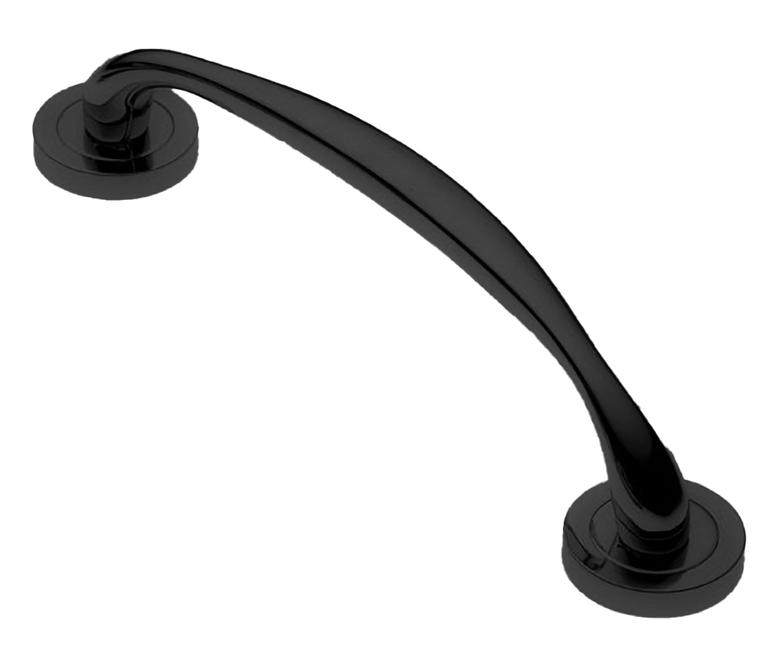 Ручка-скоба дверная LEON PH NERO на круглой розетке, цвет черный, латунь фото купить в Уфе