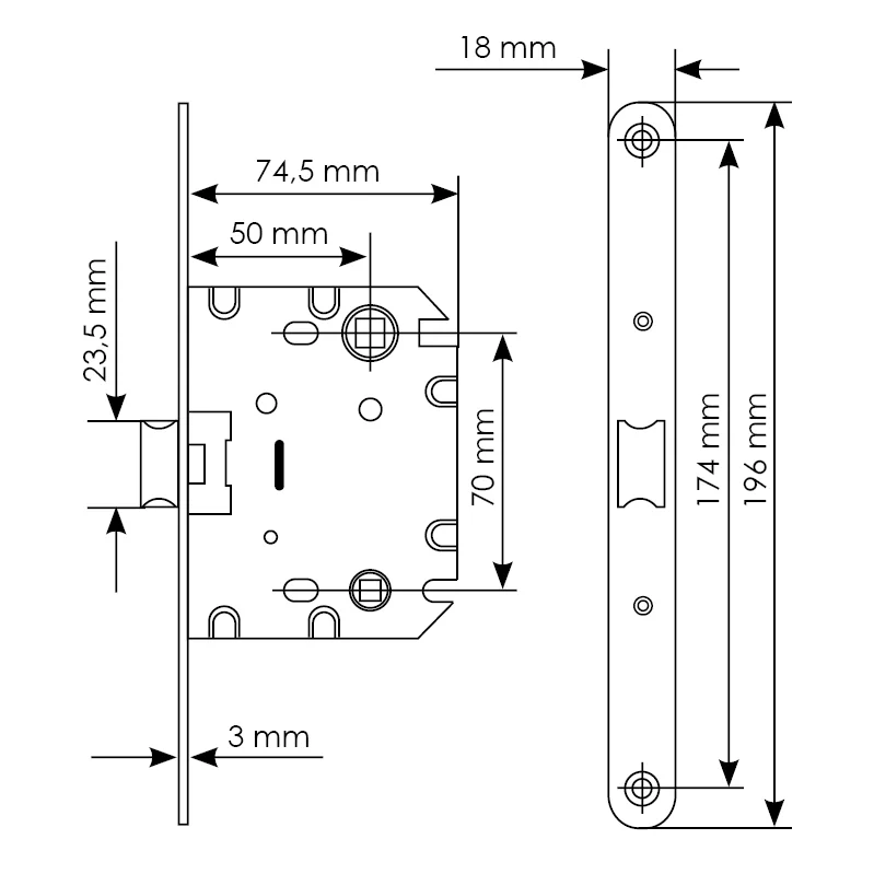 Защелка межкомнатная 1870P SN -IND SP-1 с ответной планкой, бесшумная сантехническая, цвет никель фото купить в Уфе