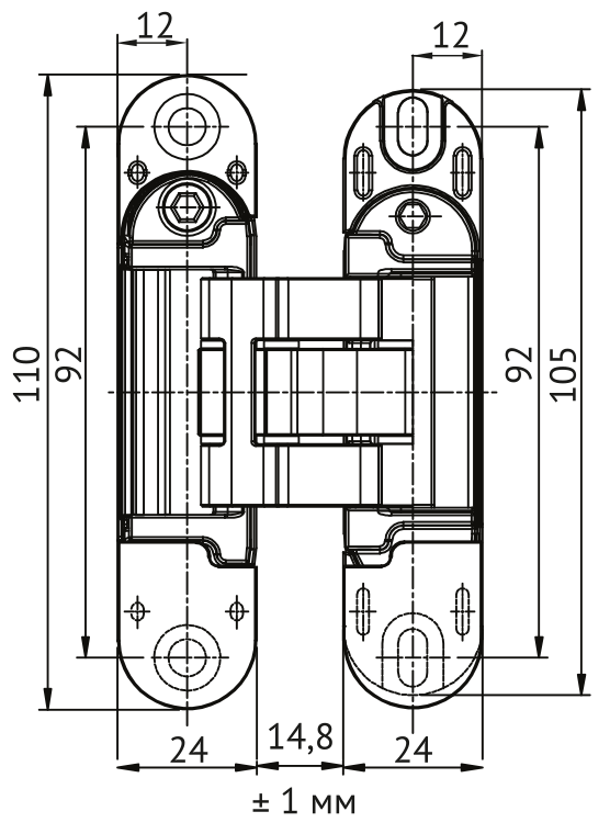 Петля скрытая HH-28 SC врезная с 3D-регулировкой вес полотна до 40 кг, цвет матовый хром фото купить в Уфе