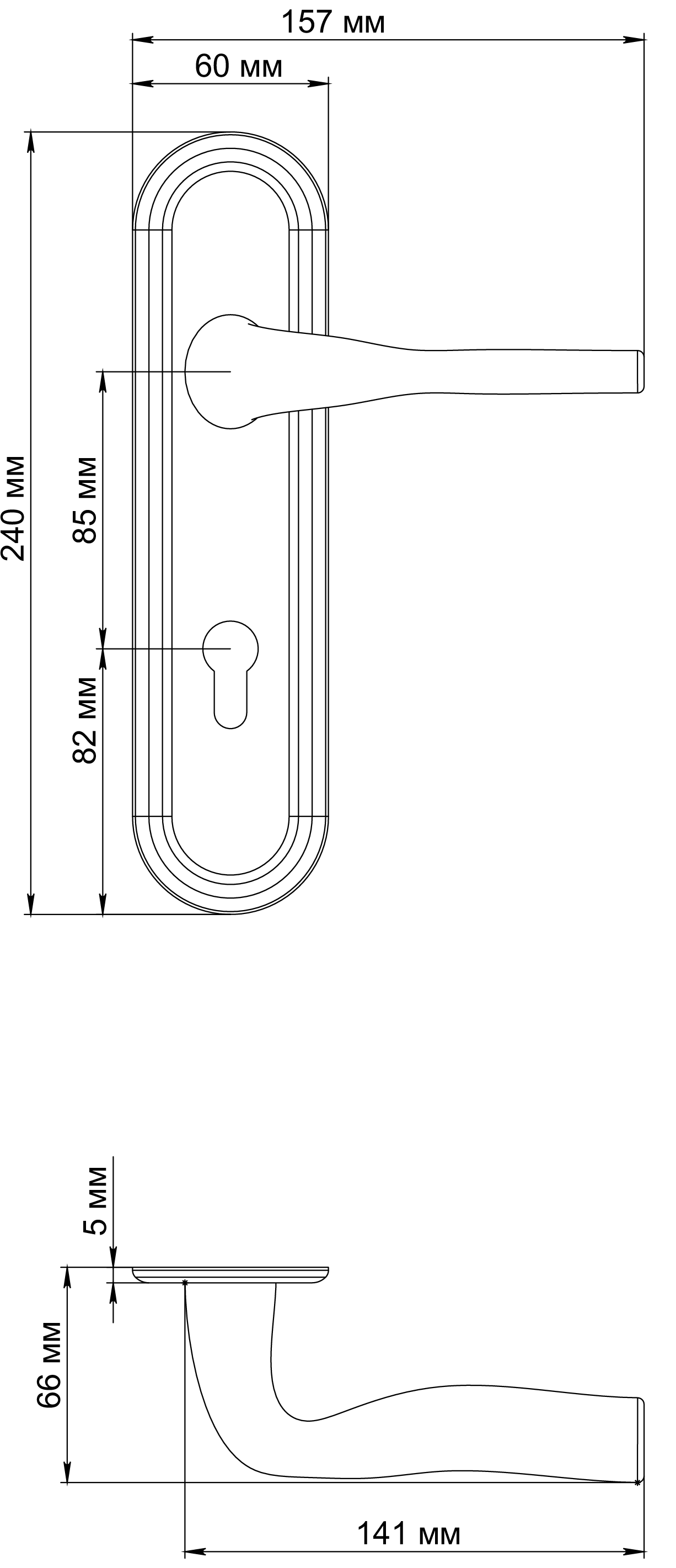 Ручка дверная LVB PLR KH WF на планке под ключевой цилиндр, цвет Зимняя стужа/Winter Frost фото купить в Уфе