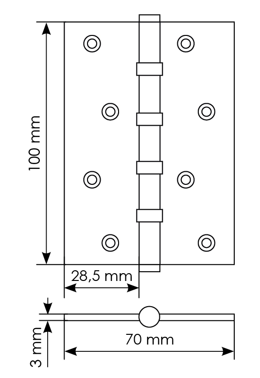 Петля универсальная карточная MBU 100X70X3-4BB SC латунь, врезная, цвет матовый хром фото купить в Уфе