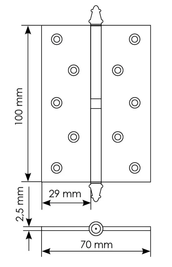 Петля карточная разъемная MS 100X70X2.5 L COF стальная левая, врезная, цвет кофе фото купить в Уфе