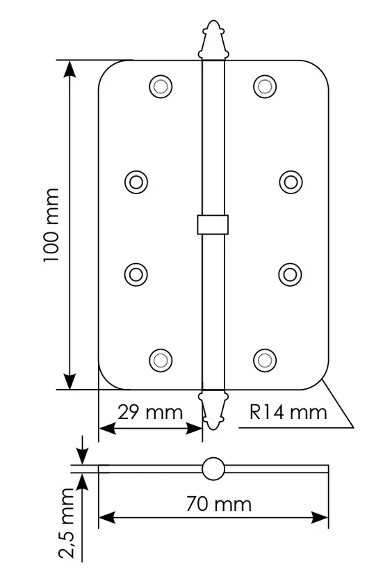 Петля разъемная MS-C 100X70X2.5 AB L левая скругленная, врезная, цвет бронза, сталь фото купить в Уфе