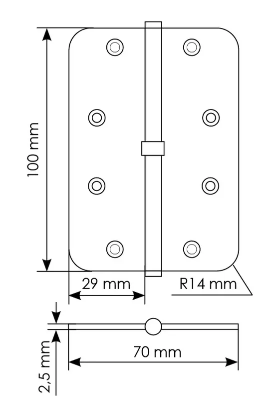 MSD-C 100X70X2.5 AB R, петля стальная скругленная правая без коронки, цвет - бронза фото купить в Уфе