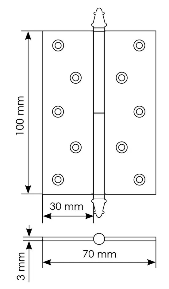 Петля карточная латунная разъемная MB 100X70X3 SC L C с коронкой левая, врезная, цвет матовый хром фото купить в Уфе