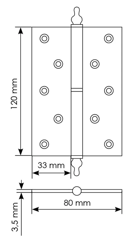 Петля карточная разъемная латунная MB 120X80X3.5 SG L C с коронкой левая, верзная, цвет матовое золото фото купить в Уфе